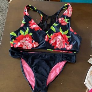 Black Floral Bikini Set